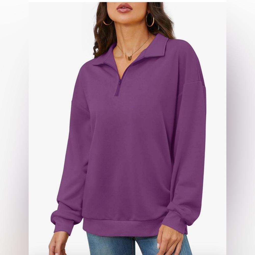 NWT BISHUIGE Women's  Mauve Long Sleeve 1/4 Zip Pullover Casual size Medium